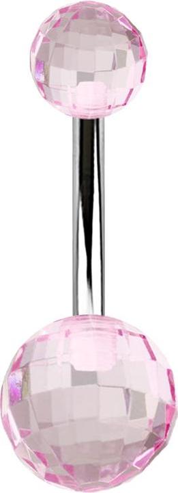 Star Piercing Banane silber mit zwei Discokugeln pink (Acryl, ohne Messing, Chirurgenstahl 316L)