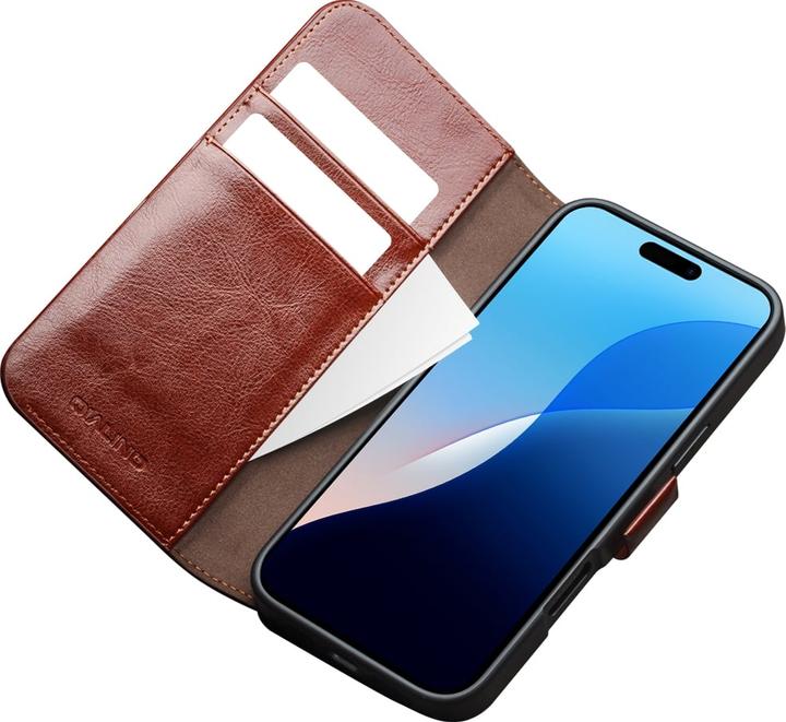 Image du produit QiAlino Fourre Flip cuir véritable avec fermeture magnétique clair (Apple iPhone 16 Pro)