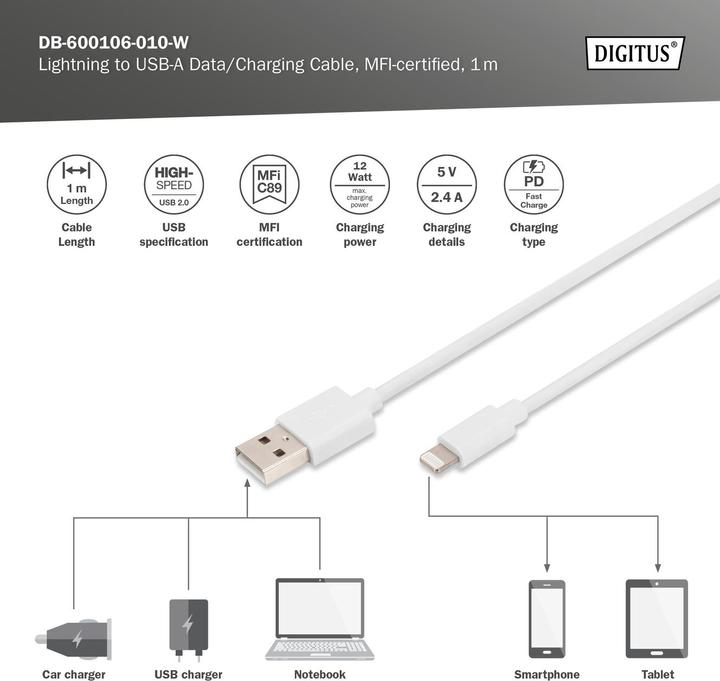 Produktbild Digitus DB-600106-010-W (1 m, USB 2.0)