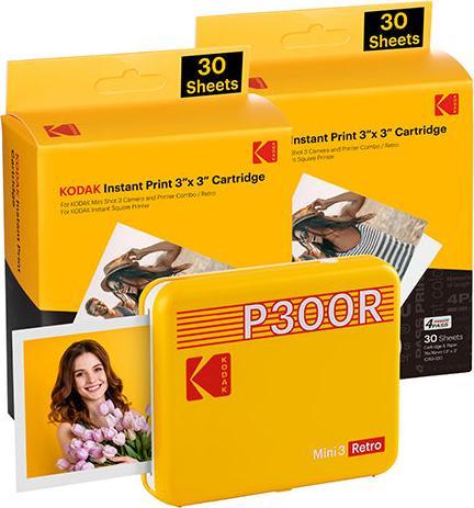 Productafbeelding Kodak Mini 3 Retro P300ry60 Draagbare Instant Fotoprinter Bundel 3x3 Geel (Direct thermisch, Kleur)