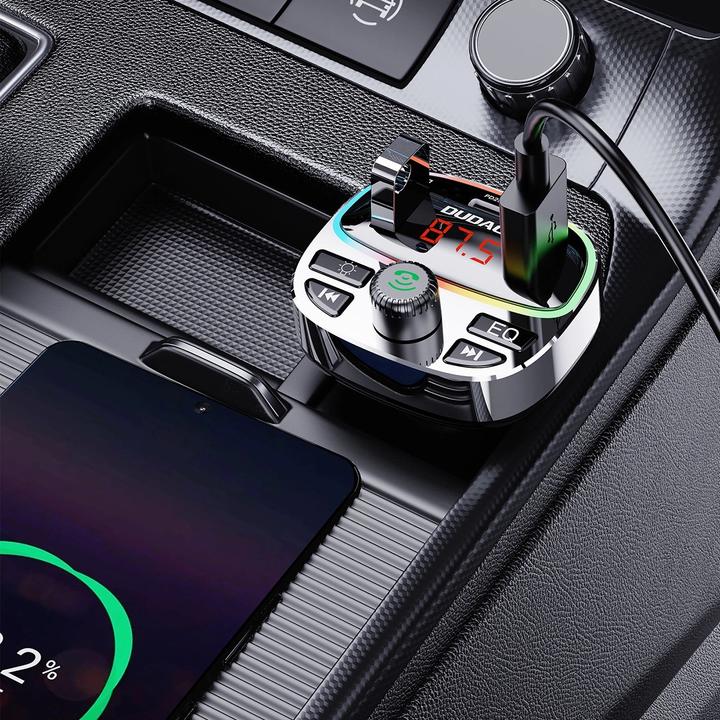 Actual product image Dudao R2PRO+ Transmitter with PD25W Bluetooth 5.3 RGB Charging Ports - Black and Silver