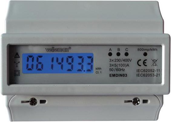 Velleman Dreiphasiges Kwh-Messgerät Für Hutschienenmontage - 7 Module - Für Professionelle Anwendung