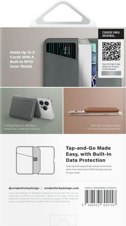 Actual product image Uniq Lyden DS RFID Magnetic Wallet with Phone Stand - Green