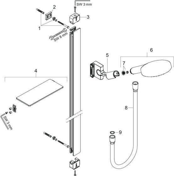 Actual product image hansgrohe HG Br.set RAINDANCE Sel S 120 3jet/Unica 125mm Bsta 90 we/chr 9 l/min EcoSmart