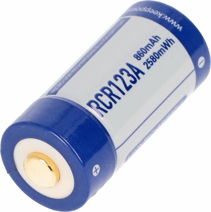 Image du produit Keeppower RCR123A 3.0 Volt 880mAh 1,5A Batterie lithium-ion 16340, rechargeable uniquement via micro USB (1 pcs, 16340, 880 mAh)