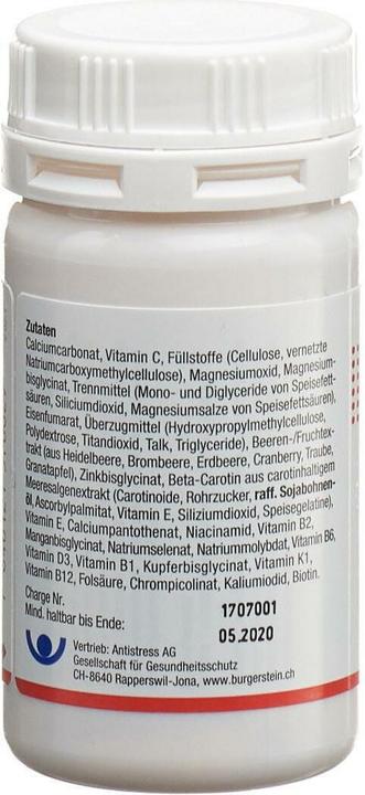 Valeurs nutritives et ingrédients Burgerstein Sport (60 pièce(s), Cachets, 80 g)