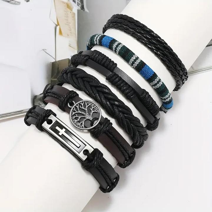Actual product image Cbx 36 pieces leather bracelets mix styles size adjustable, handmade bracelets (Faux leather, Wood and cotton)