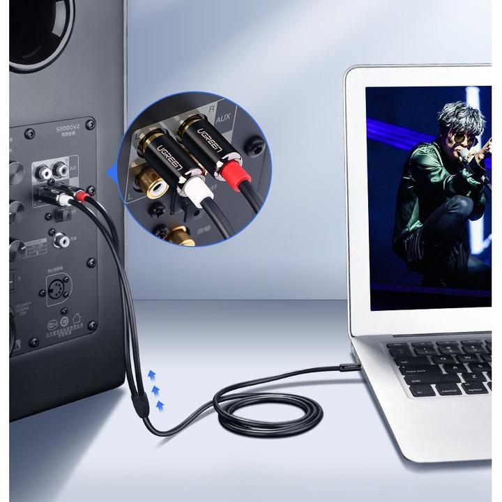 Actual product image Ugreen audio cable 3.5 mm mini jack - 2RCA 3m black (10590) (3 m, 3.5mm jack (AUX))