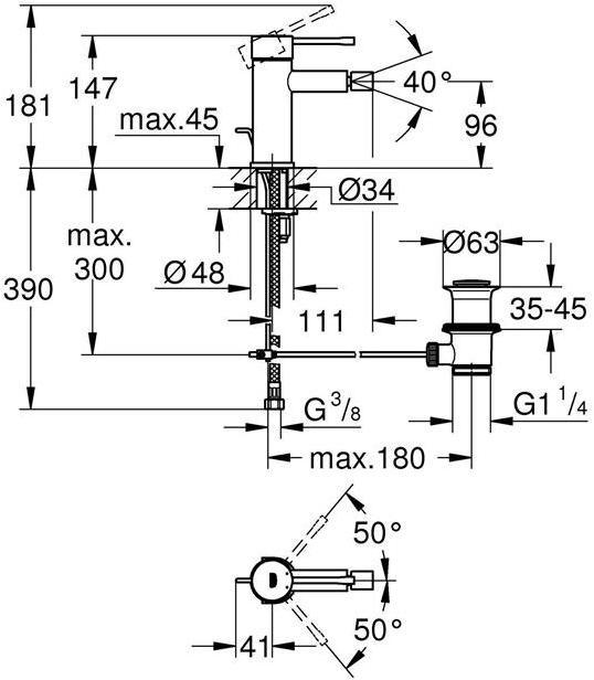 Actual product image Grohe Single-lever bidet mixer Essence pull-out waste. Brushed nickel