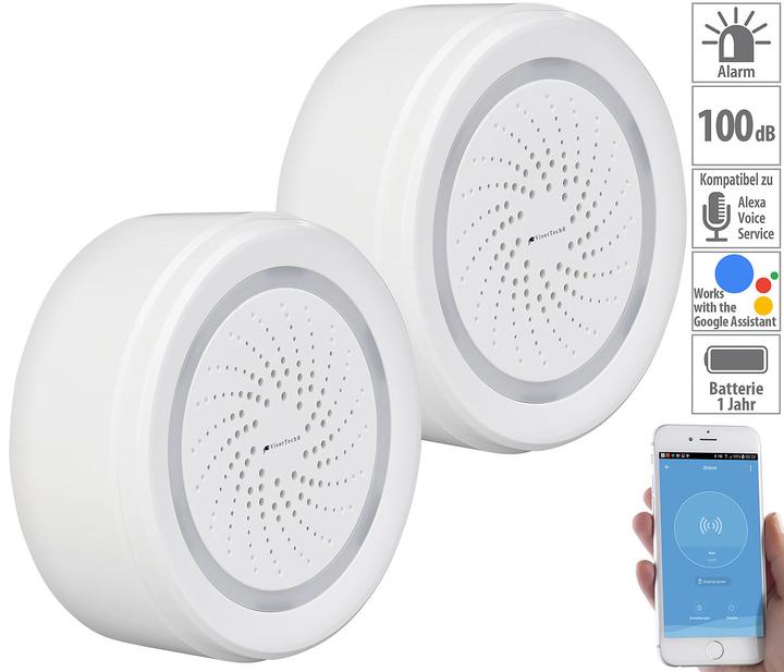 Immagine prodotto VisorTech Set di 2 sirene di allarme con Wi-Fi e app, compatibile con Alexa e Google Assistant