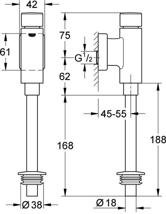 Produktbild Grohe Druckspüler RONDO für Urinal, 1/2Zoll vandalensicher chrom