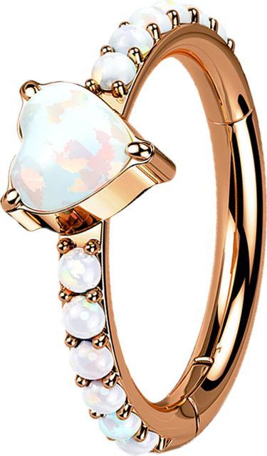 Immagine prodotto Star Piercing Anello a micro segmenti con cerniera in oro rosa, opali laterali e cuore (senza ottone, Titanio G23)