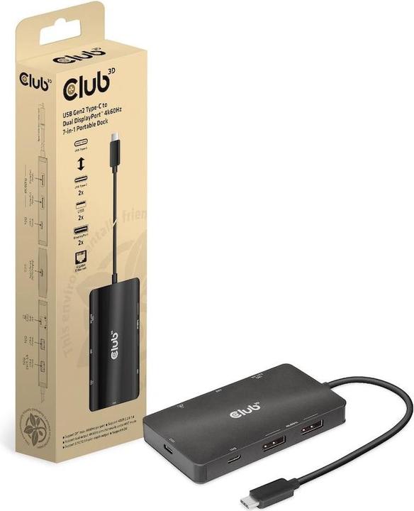 Productafbeelding Club 3D Club3D USB 7-in-1 Hub USB-C > 2xDP/2xUSB/2xUSB-C (USB-C, 7 Havens)