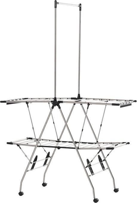 Swisshandel24 Séchoir à linge pliable avec barres télescopiques, acier inoxydable 138,5x63x208cm