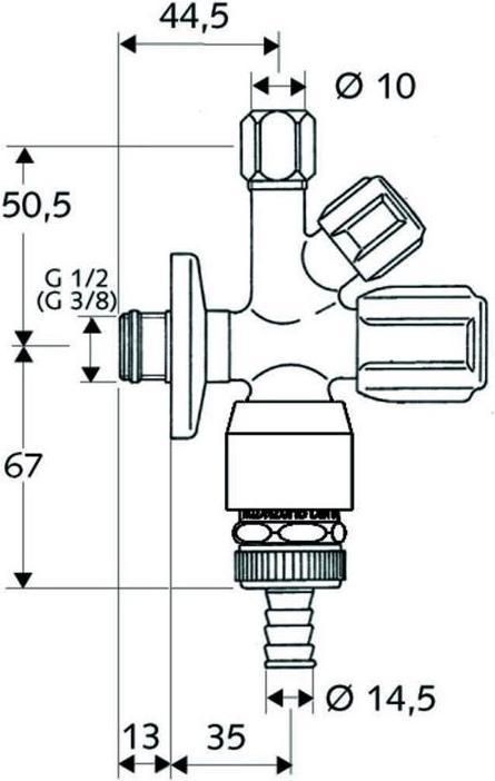Actual product image Schell Combination corner valve COMFORT chrome, with pipe aerator 1/2inch 1/2inch