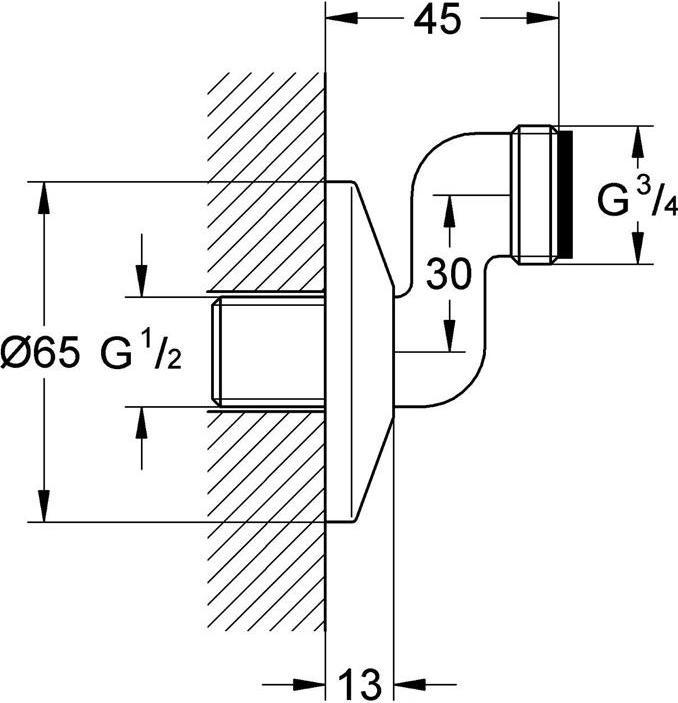 Actual product image Grohe S-connection 1/2 "x3/4" verstb 30mm chr