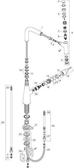 Produktbild hansgrohe HG Einhebel-Spültischmischer 240 METRIS DN 15, mit Ausziehauslauf chrom