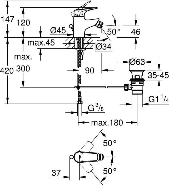 Produktbild Grohe Einhand-Bidetbatterie BAUFLOW 1/2Zoll chrom
