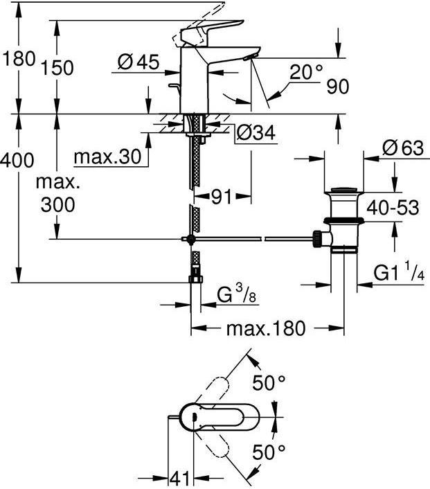 Produktbild Grohe Einhand-Waschtischbatterie BAUEDGE 1/2" chr