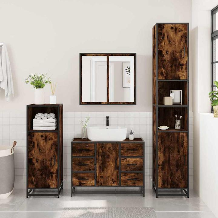 Image du produit VidaXL Meuble sous-vasque Chêne fumé 80x33x60 cm Bois composite (80 x 33 x 60 cm)