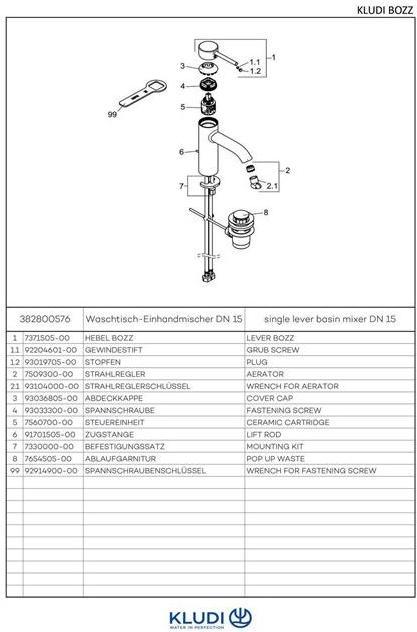 Actual product image Kludi Single-lever basin mixer BOZZ DN 15 chr