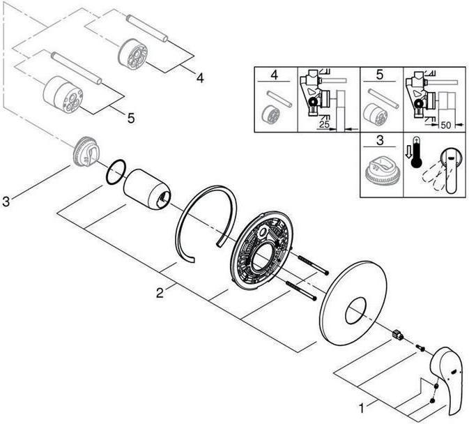 Produktbild Grohe Einhand-Brausebatterie EUROSMART Fertigmontageset f 35501 chr