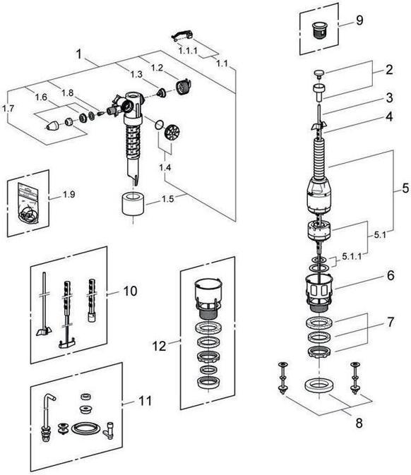 Actual product image Grohe 43907PI0 Replacement set servo set for countertop cisterns