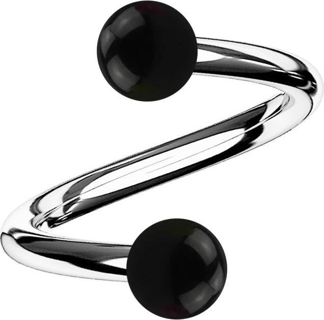 Star Piercing Spirale silber mit zwei Kugeln schwarz (Acryl, Chirurgenstahl 316L)