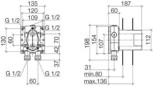 Produktbild Dornbracht Dornb Einbaukörper G 1/2, UP-Thermostat, mit Vorabsperrung