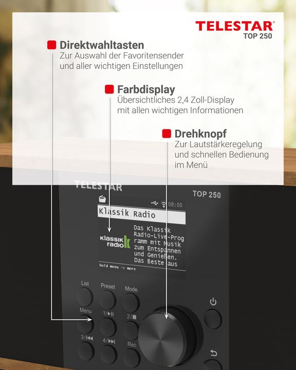 Produktbild Telestar TOP 250 (Internetradio, DAB+, FM, Bluetooth, WLAN)