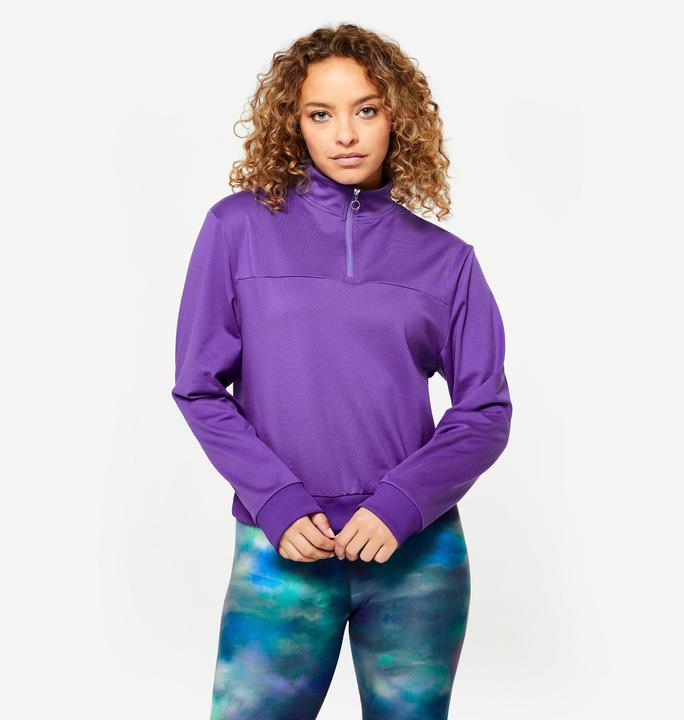 Domyos Sweatshirt Damen Langarm Reissverschlusskragen - violett