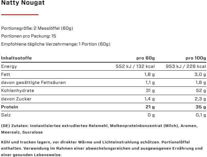 Nutritional values and ingredients Vast Rice+Whey (2 pcs., 900 g)