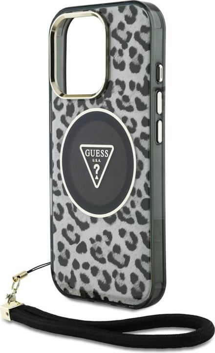 Productafbeelding Guess HC IML Luipaard Driehoek Snoerband MagSafe Case voor iPhone 16 Pro - Zwart (Apple iPhone 16 Pro)