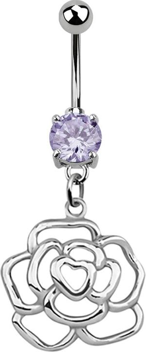Star Piercing Banane silber mit Anhänger Rose lavendel (ohne Messing, Chirurgenstahl 316L, 925 Sterlingsilber)