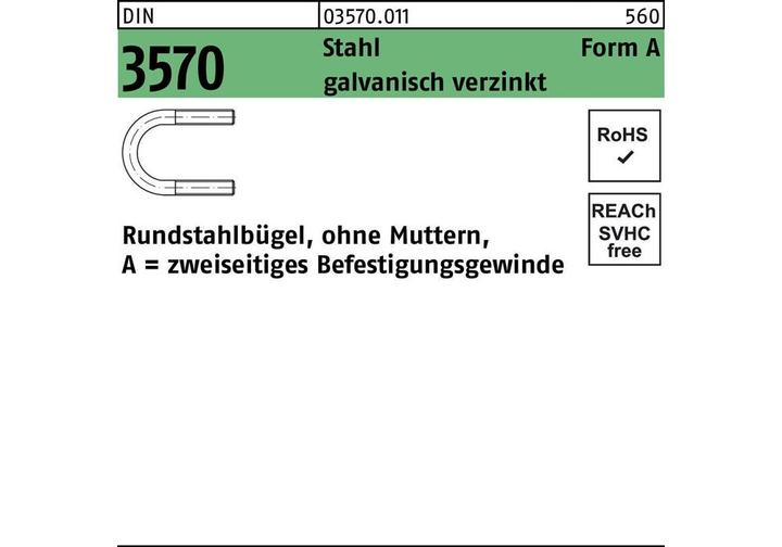 Produktbild Rundstahlbügel DIN 3570 o.Mutter A 38 / NW 25 Stahl galvanisch verzinkt