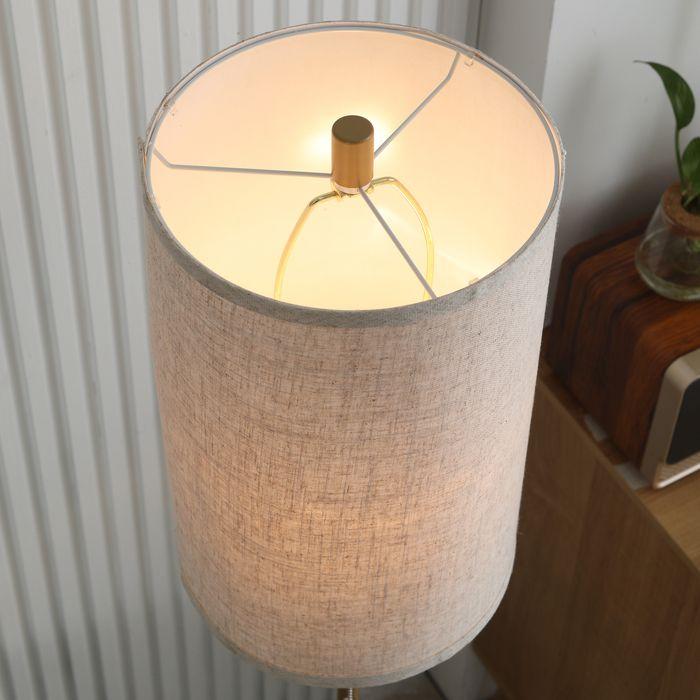 Immagine prodotto Swisshandel24 Stehlampe Wohnzimmer Stehleuchte mit Leinen Lampenschirm, Zugkettenschalter (E27)