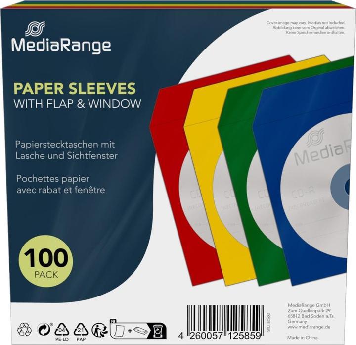 Produktbild MediaRange CD/DVD Papierhüllen farbig mit Sichtfenster