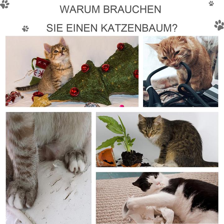 Produktbild PawHut Katzenbaum mit Katzenhöhle (120 cm, Hellgrau)