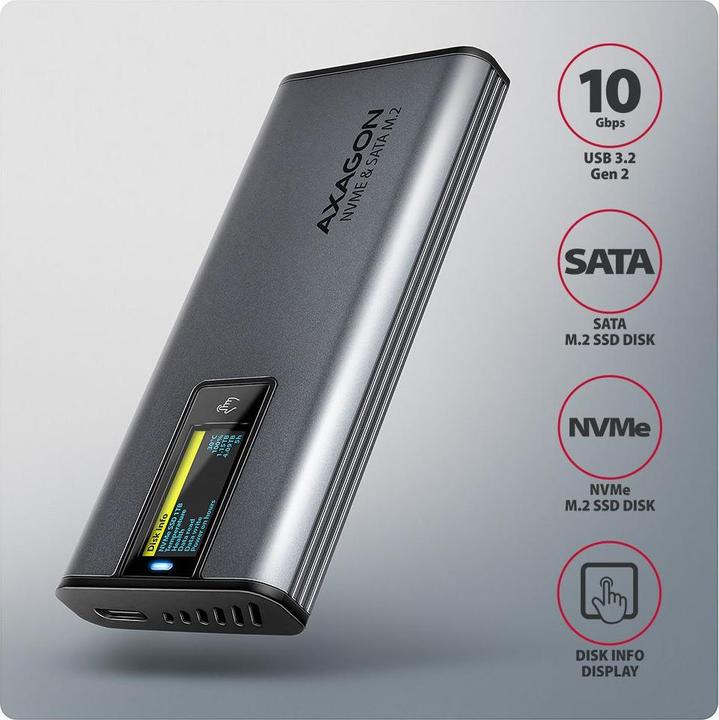 Produktbild Axagon Boitier externe USB-C 3.2 EEM2-SD2 - S-ATA/NVMe M.2 Type 2280 (Noir) (M.2 2280)