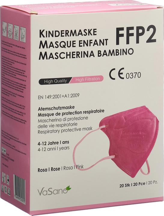 Produktbild VaSano Maske FFP2 Kind 4-12 Jahre rosa deutsch/italienisch/französisch 20 Stk (20 x)