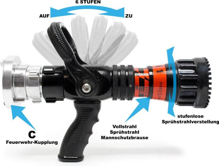 Produktbild Wiltec Hohlstrahlrohr 150 180 300 450 660 l/min THW Feuerwehr C Storzkupplung