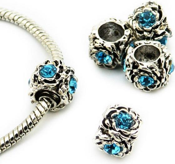 Hermex Strass Rose Bead versilbert 925 - Silbrig Türkis (Silber 925)