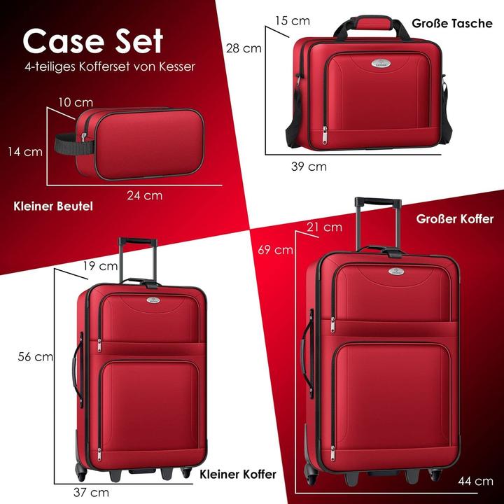Produktbild Kesser Kofferset Rot (60 l, Handgepäck (bis 50l), M (50 - 90l), L (90 - 115l), XL (ab 115l))