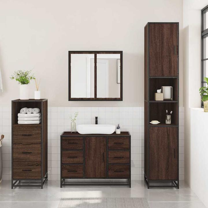 Produktbild VidaXL 3-tlg. Badmöbel-Set Braun Eichen-Optik Holzwerkstoff Badmöbelset