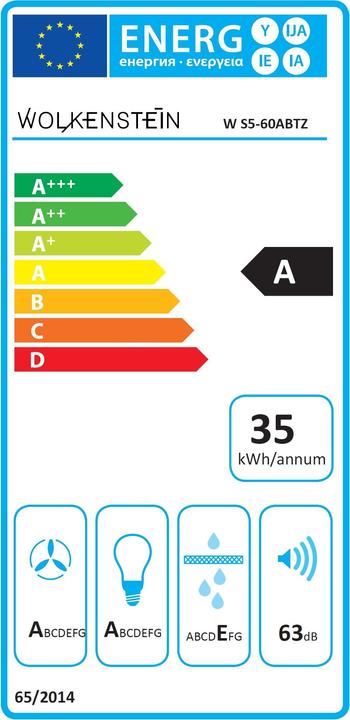 Label énergétique Wolkenstein Kopffreihaube W S5-60 ABTZ BxT 60 x 38,6 cm schwarz (Hotte murale)