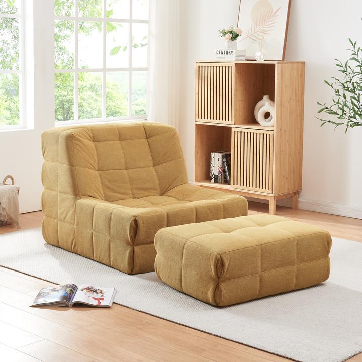 Produktbild En.Casa Bodensessel mit Fusshocker Koskyvn Textil Gelb