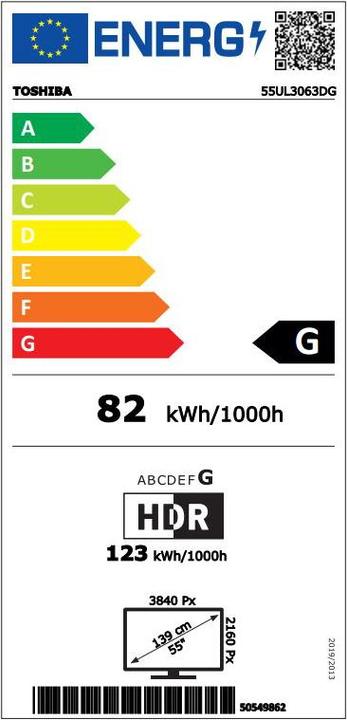 Label énergétique Toshiba Smart TV Ultra HD (55 pouces) Smart TV Ultra HD WLAN (55", LED, DHU)