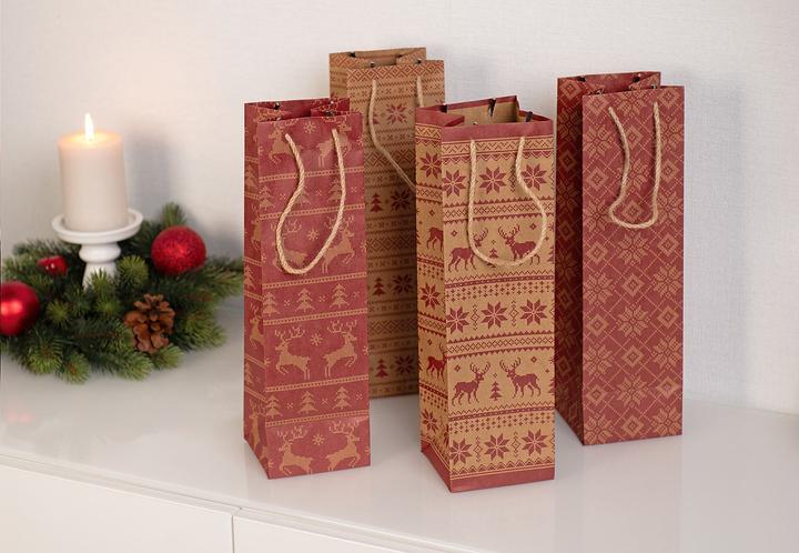 Produktbild Infactory 12er-Set weihnachtliche Kraftpapier-Geschenktüten für Weinflaschen (Geschenkpapier, 12 x)