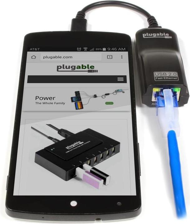 Image du produit Plugable Adaptateur USB OTG vers Ethernet (Micro USB, RJ45 (1x))