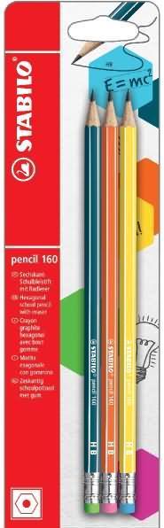 Immagine prodotto STABILO Matita con gomma - Matita 160 nei colori petrolio, arancione, giallo - confezione da 3 - (2.20 mm, HB, 3 x)